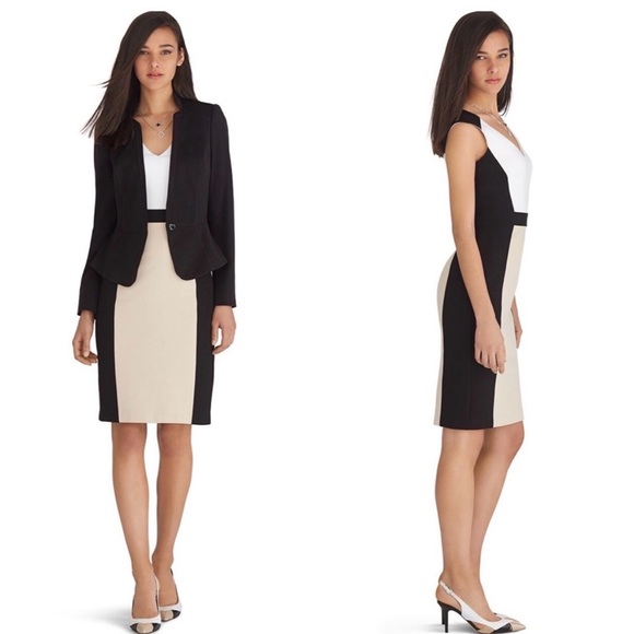 WHBM Sleeveless V-Neck Colorblock Sheath Dress Size 6 - Picture 1 of 9